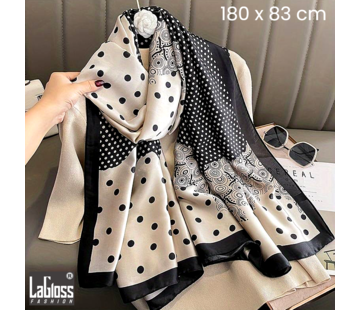 LaGloss Luxe Polka Dot Sjaal - Zwart Wit - 180 x 83 cm