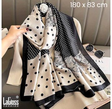 LaGloss Luxe Polka Dot Sjaal - Zwart Wit - 180 x 83 cm