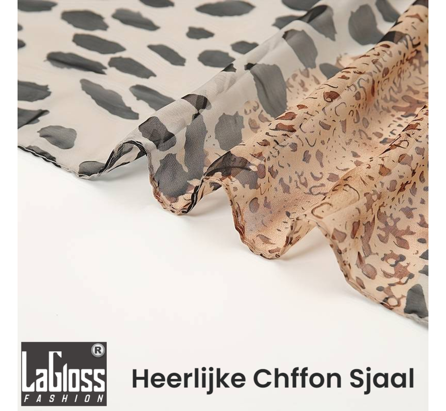 LaGloss® Luxe Bohemian Chiffon Panterprint Sjaal - Zonbeschermend - Kleur - Bruin - 150 x 50 cm %%