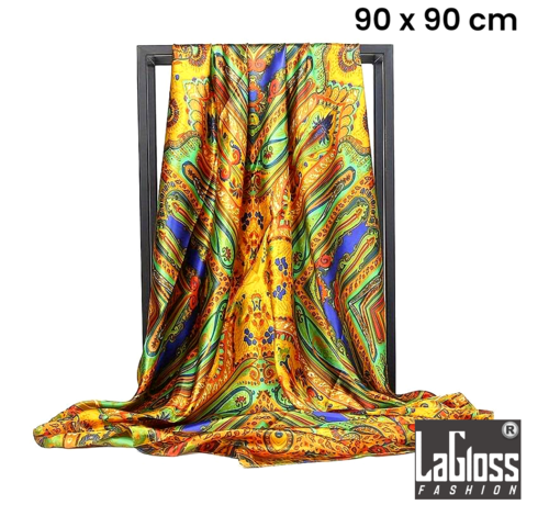 LaGloss LaGloss® Luxe Paisley Vintage Sjaal Goud - Zonbeschermend - Goud Multicolor - Vierkant - Kleur - 90 x 90 cm %%