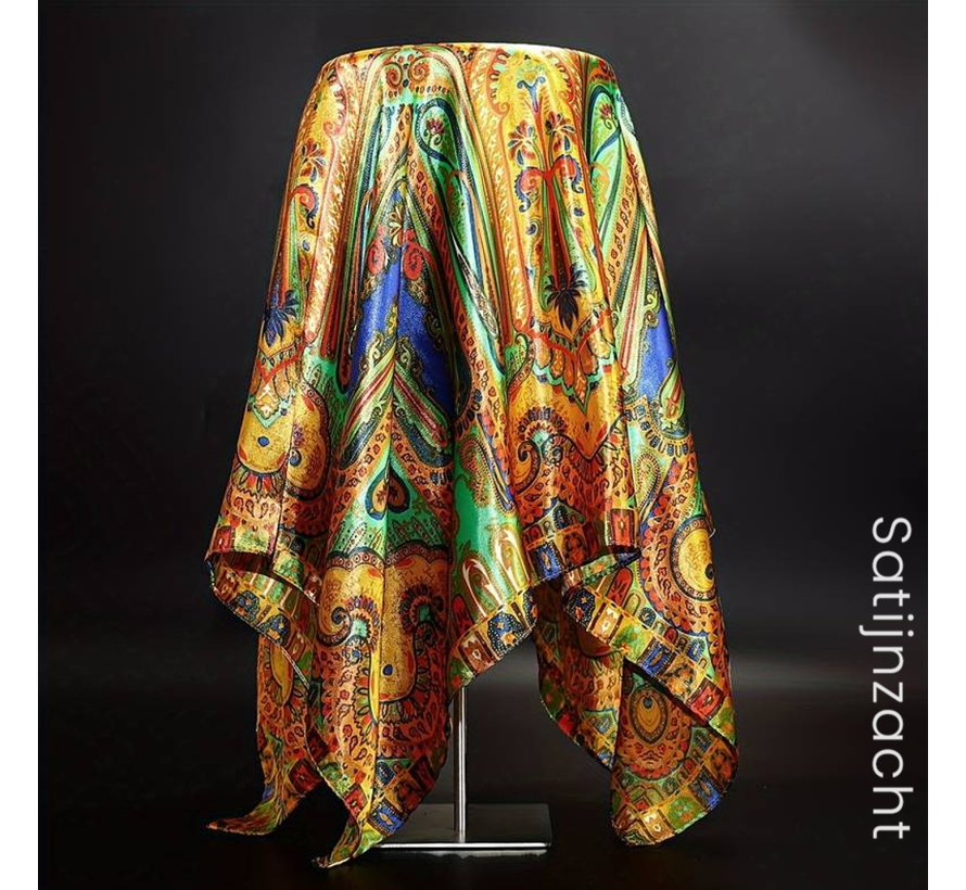 LaGloss® Luxe Paisley Vintage Sjaal Goud - Zonbeschermend - Goud Multicolor - Vierkant - Kleur - 90 x 90 cm %%