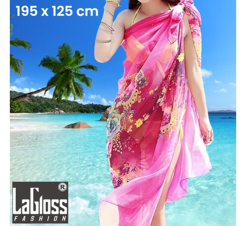 LaGloss LaGloss® Dunne Oversized Bloemenprint Sjaal Rozenrood - Zonbeschermend - Bikini Omslagdoek - Kleur - 195 x 125 cm %%
