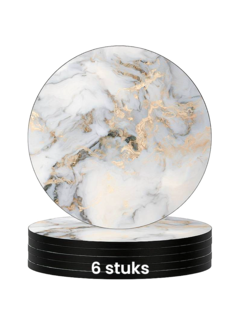 Allernieuwste.nl 6 Stuks Luxe Ronde Marmer Onderzetters voor Glazen - Goud Wit - 10 cm