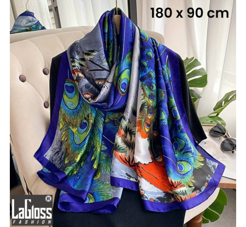 LaGloss LaGloss® Luxe XL Bohemian Sjaal Blauwe Pauw - Winddicht & Zonbeschermend - BLauw Kleurblok - 180 x 90 cm %%