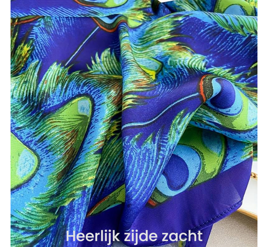 LaGloss® Luxe XL Bohemian Sjaal Blauwe Pauw - Winddicht & Zonbeschermend - BLauw Kleurblok - 180 x 90 cm %%