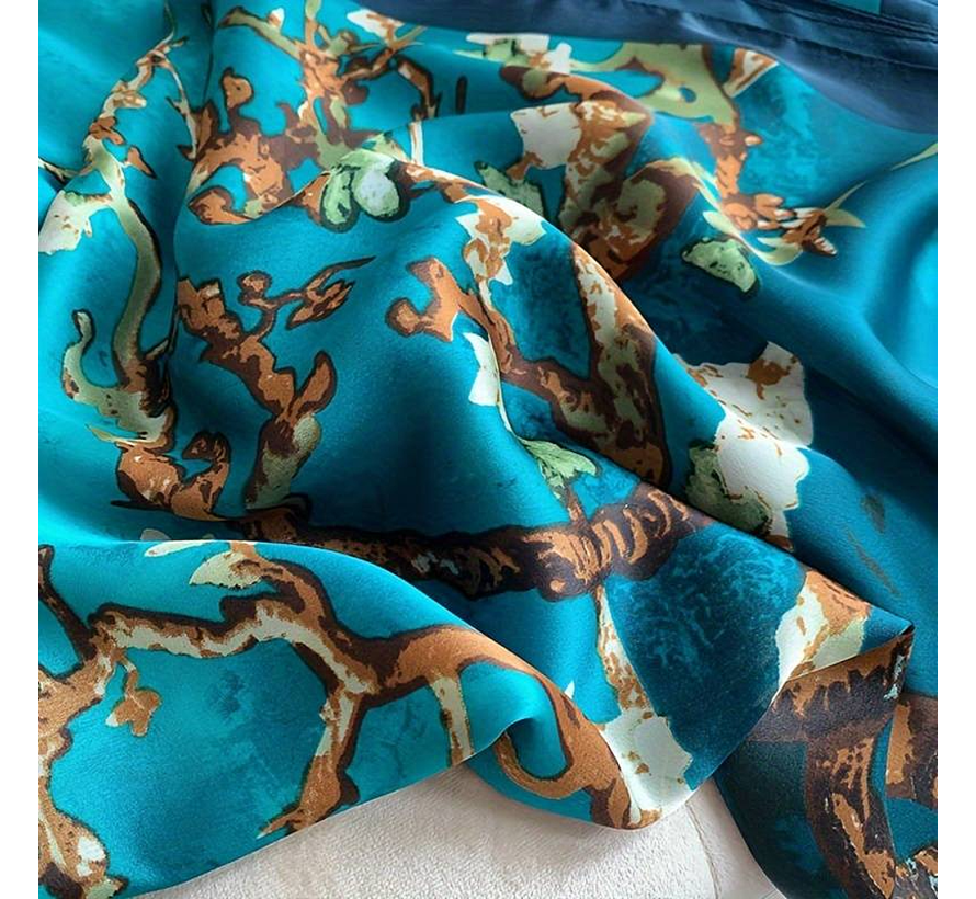 LaGloss® Luxe XL Bohemian Sjaal Turquoise Lentebloesem - Winddicht & Zonbeschermend - Groen / Blauw Kleurblok - 180 x 85 cm %%
