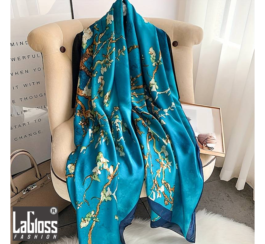 LaGloss® Luxe XL Bohemian Sjaal Turquoise Lentebloesem - Winddicht & Zonbeschermend - Groen / Blauw Kleurblok - 180 x 85 cm %%