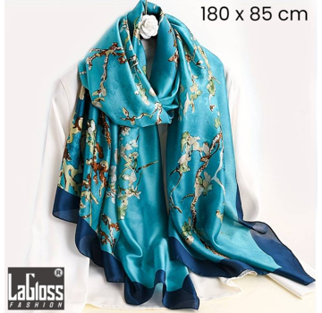 LaGloss Luxe XL Turquoise Bohemian Sjaal Lentebloesem - 180 x 85 cm
