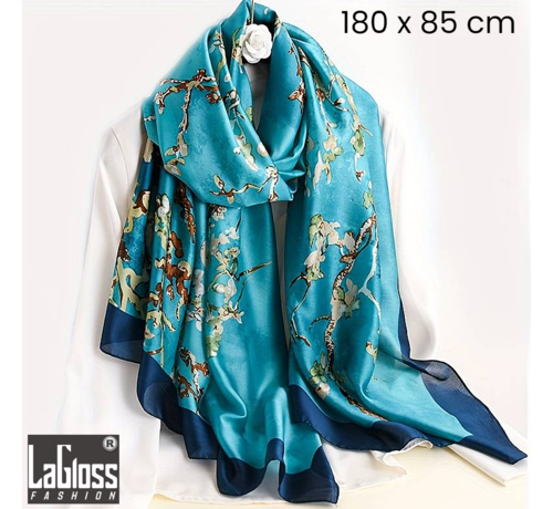 LaGloss LaGloss® Luxe XL Bohemian Sjaal Turquoise Lentebloesem - Winddicht & Zonbeschermend - Groen / Blauw Kleurblok - 180 x 85 cm %%