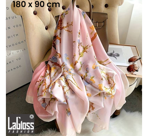 LaGloss LaGloss® Luxe XL Bohemian Sjaal Roze Lentebloesem - Winddicht & Zonbeschermend - Roze Kleurblok - 180 x 85 cm %%