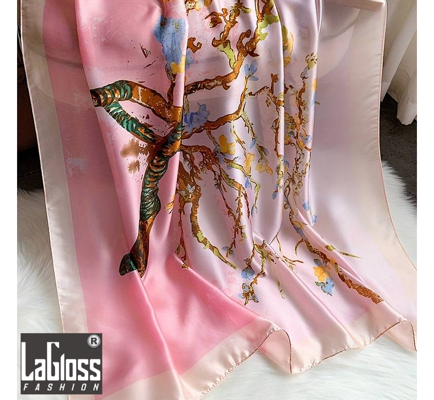 LaGloss® Luxe XL Bohemian Sjaal Roze Lentebloesem - Winddicht & Zonbeschermend - Roze Kleurblok - 180 x 85 cm %%