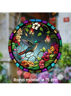 Allernieuwste.nl Ronde Raamhanger Raamdecoratie Kolibrie Bloemen met ketting - 15 cm