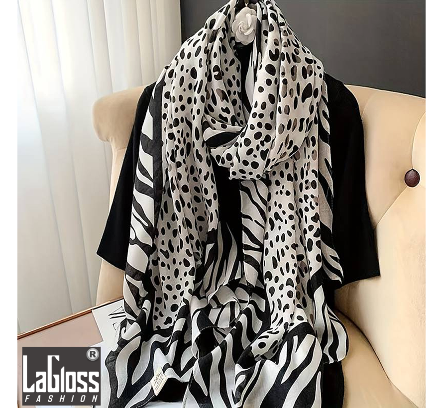 LaGloss® Luxe XL Zebra Print Sjaal - Winddicht & Zonbeschermend - Zwart Wit Kleurblok - 180 x 75 cm %%