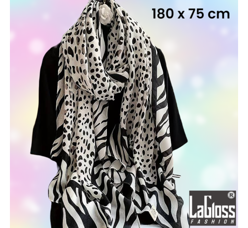 LaGloss LaGloss® Luxe XL Zebra Print Sjaal - Winddicht & Zonbeschermend - Zwart Wit Kleurblok - 180 x 75 cm %%