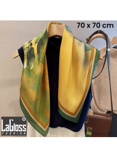 LaGloss Luxe Vierkante Vintage Lotusbloem Sjaal  - Groen Geel - 70 x 70 cm