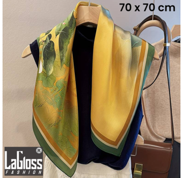 LaGloss Luxe Vierkante Vintage Lotusbloem Sjaal  - Groen Geel - 70 x 70 cm