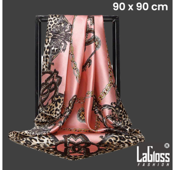 LaGloss Luxe Vierkante Vintage Luipaard Sjaal  - Roze - 90 x 90 cm