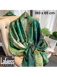 LaGloss Luxe XL Bohemian Groene Sjaal met Vogels - 180 x 85 cm