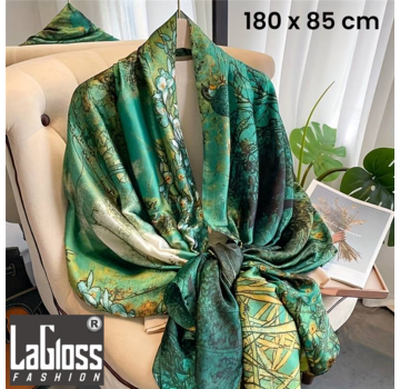 LaGloss Luxe XL Bohemian Groene Sjaal met Vogels - 180 x 85 cm