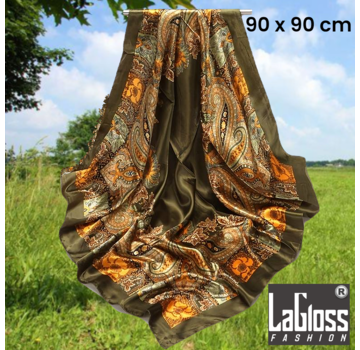 LaGloss Luxe Vierkante Vintage Groen Gouden Sjaal - 90 x 90 cm