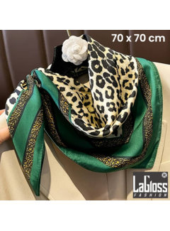 LaGloss Luxe Vierkante Groene Vintage Sjaal Luipaard - 70 x 70 cm