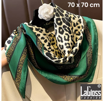 LaGloss Luxe Vierkante Groene Vintage Sjaal Luipaard - 70 x 70 cm