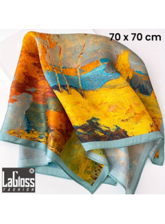 LaGloss Luxe Vierkante Vintage Sjaal - Blauw/Goud - 70 x 70 cm