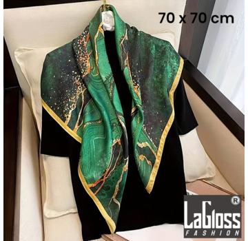 LaGloss Luxe Vierkante Vintage Sjaal - Groen Zwart - 70 x 70 cm