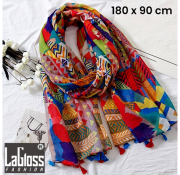 LaGloss Geometrische XL Sjaal met Kwastjes - 180 x 90 cm