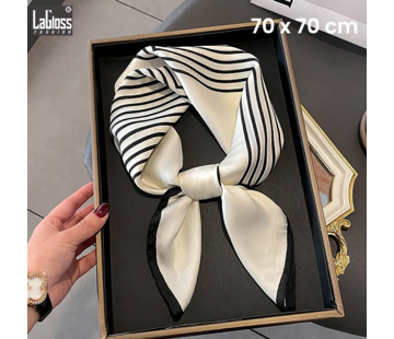 LaGloss Luxe Vierkante Vintage Sjaal Gestreept - Zwart/Wit - 70 x 70 cm