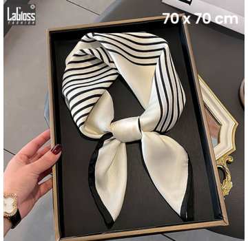 LaGloss Luxe Vierkante Vintage Sjaal Gestreept - Zwart/Wit - 70 x 70 cm