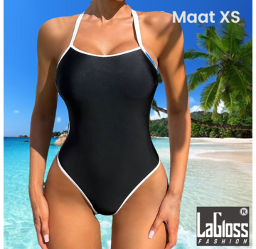 LaGloss Modern Zwart Dames Badpak Met Contrastbies - Zwart/Wit - Maat XS / Maat 34