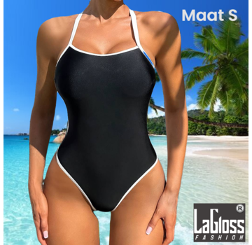 LaGloss Modern Zwart Dames Badpak Met Contrastbies - Zwart/Wit - Maat S / Maat 36