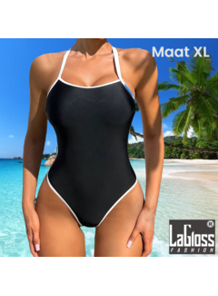 LaGloss Modern Zwart Dames Badpak Met Contrastbies - Zwart/Wit - Maat XL / Maat 44