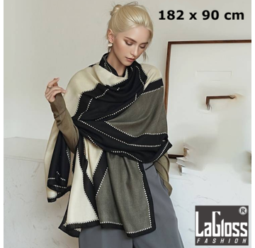 LaGloss Luxe XL Geometrische Sjaal Omslagdoek - Zwart/Beige- 182 x 90 cm