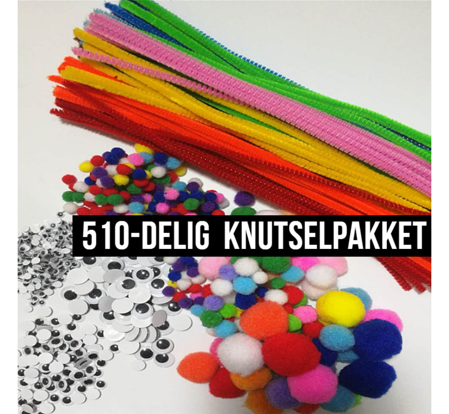 Allernieuwste.nl® 510-delig Knutselpakket - 100x Chenille Pijpenragers, 260x Pompons, 150x Wiebelogen
