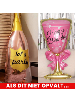 Allernieuwste.nl Happy Birthday Folie Ballon + Fles en Glas - Inclusief Ophangtape