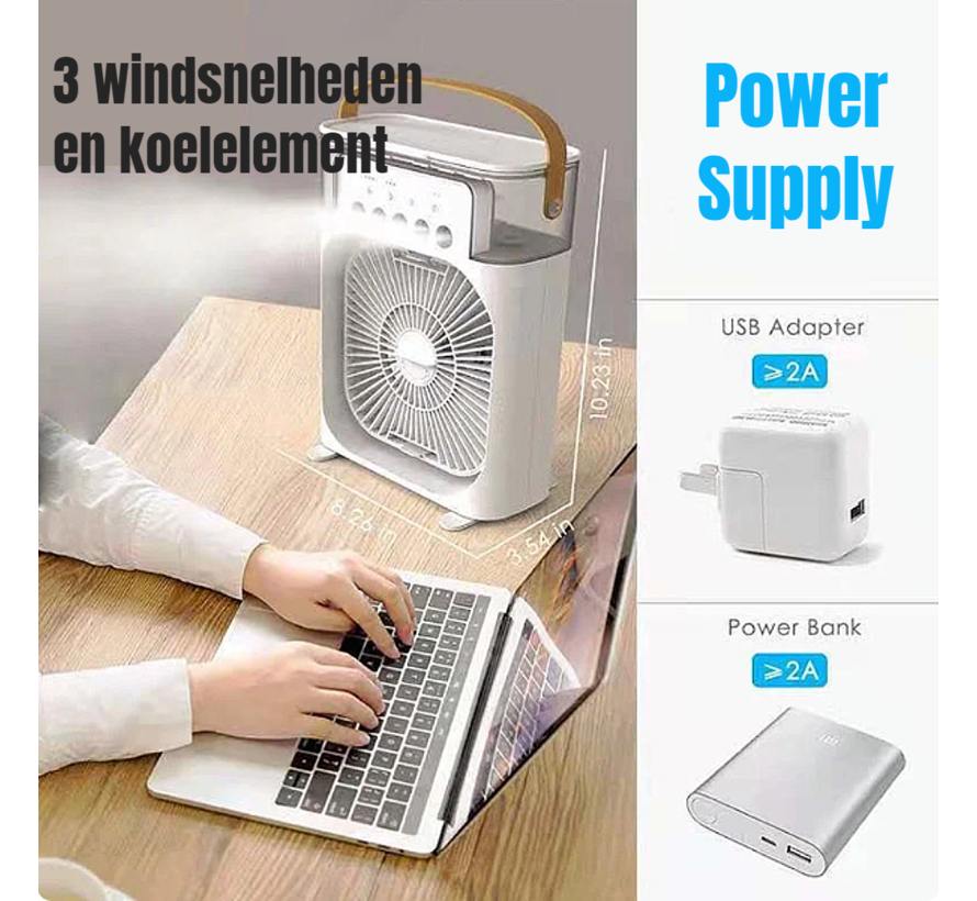 Allernieuwste.nl® Bureau Airco Ventilator Mini Aircooler - Draagbare USB Luchtbevochtiger Luchtkoeler Buro Tafel Ventilator - 3 Snelheden en Koelelement - Groen ##