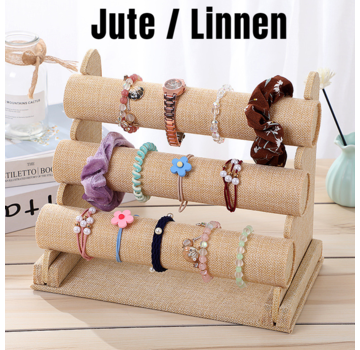Allernieuwste.nl 3-Laags Armband Display - LINNEN JUTE - 30 x 17 x 25 cm - Beige