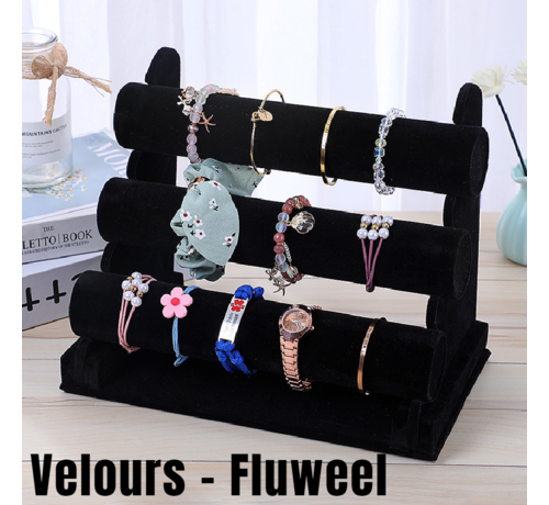 Allernieuwste.nl Allernieuwste.nl® 3-Laags Armband Display Sieraden Rek Sieradenstandaard Velours Kleur Zwart - 30x17x25 cm - Fluweel Velours ZWART