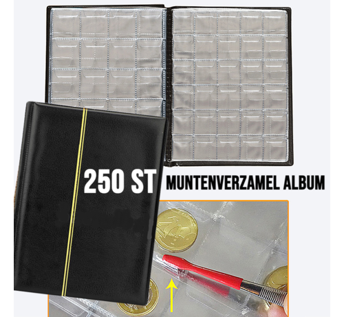 Allernieuwste.nl Allernieuwste.nl® Muntenalbum voor 250 Munten met Bescherm-rand tegen Uitvallen - Muntalbum - kleur Zwart