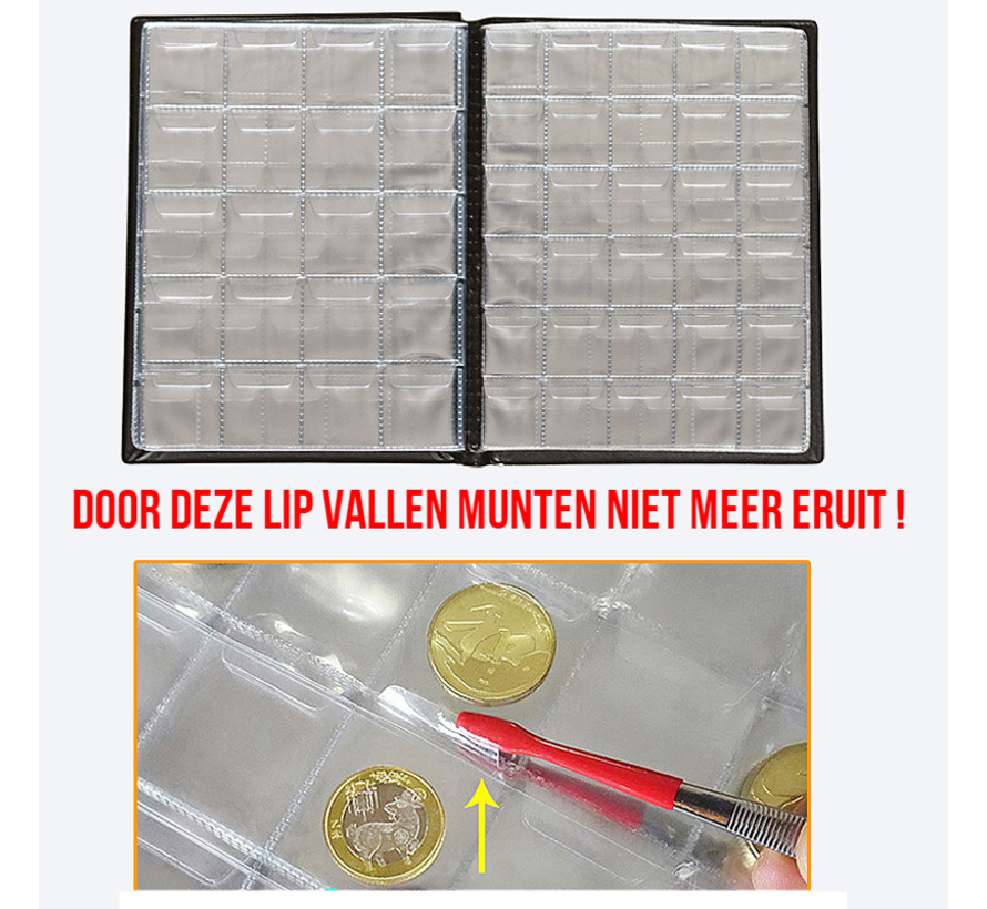 Allernieuwste.nl® Muntenalbum voor 250 Munten met Bescherm-rand tegen Uitvallen - Muntalbum - kleur Zwart