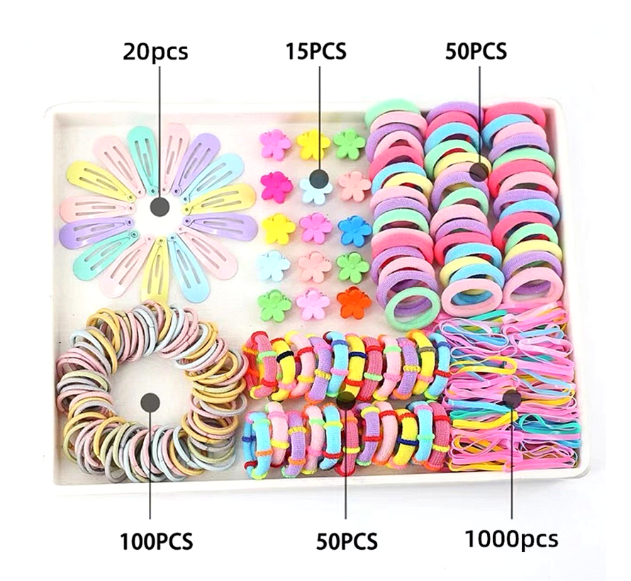 Allernieuwste.nl® 1235 STUKS Haaraccessoires voor Kinderen Haarspeldjes Haarclips Haarelastiekjes Kinderelastieken KinderCadeau - MIX 1235 STUKS