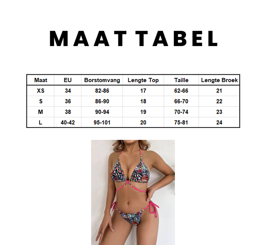 LaGloss® Zomerse Bikini met Levendige Print en Kraaltjesaccenten - zomer - beach swimsuit - strand bikini zwembad - 2-delig  - Maat L  %%