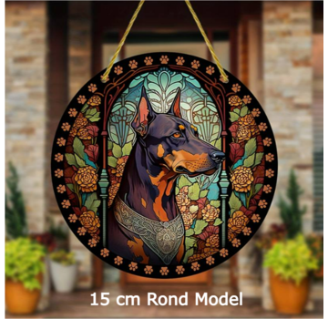 Allernieuwste.nl Ronde Raamhanger Raamdecoratie Dobermann Bloemen met Ophangtouw - 15 cm