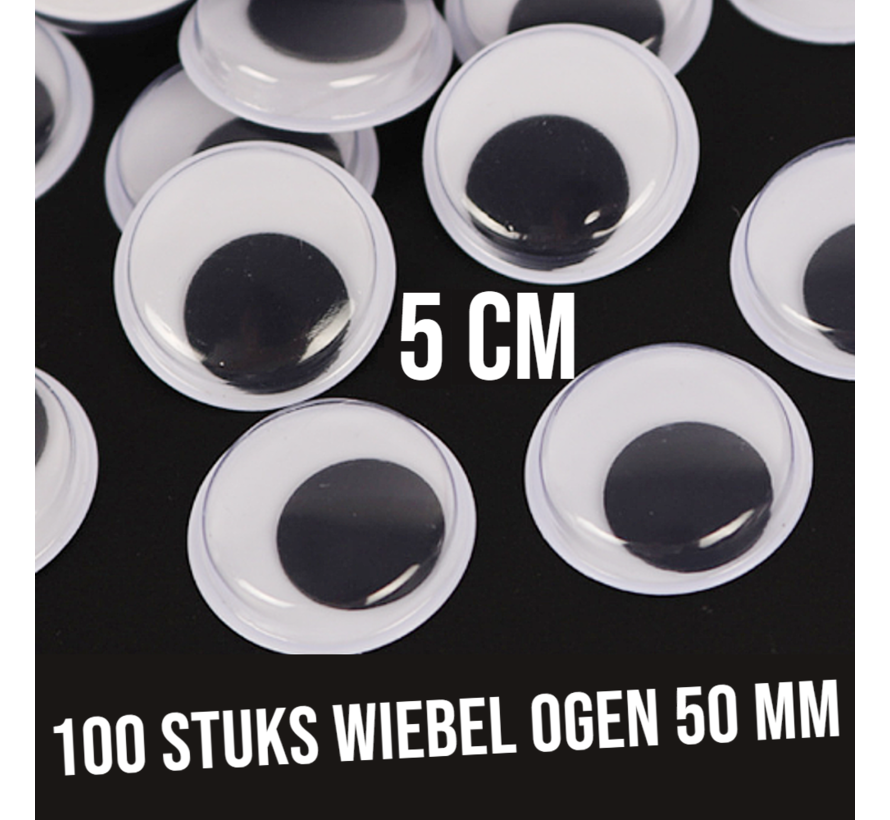 Allernieuwste.nl® 100 Stuks Wiebelogen XL 50 mm - Bewegende Zelfklevende Wiebel Oogjes 5 cm - Creatieve Knutsel Ogen 50mm - wit zwart