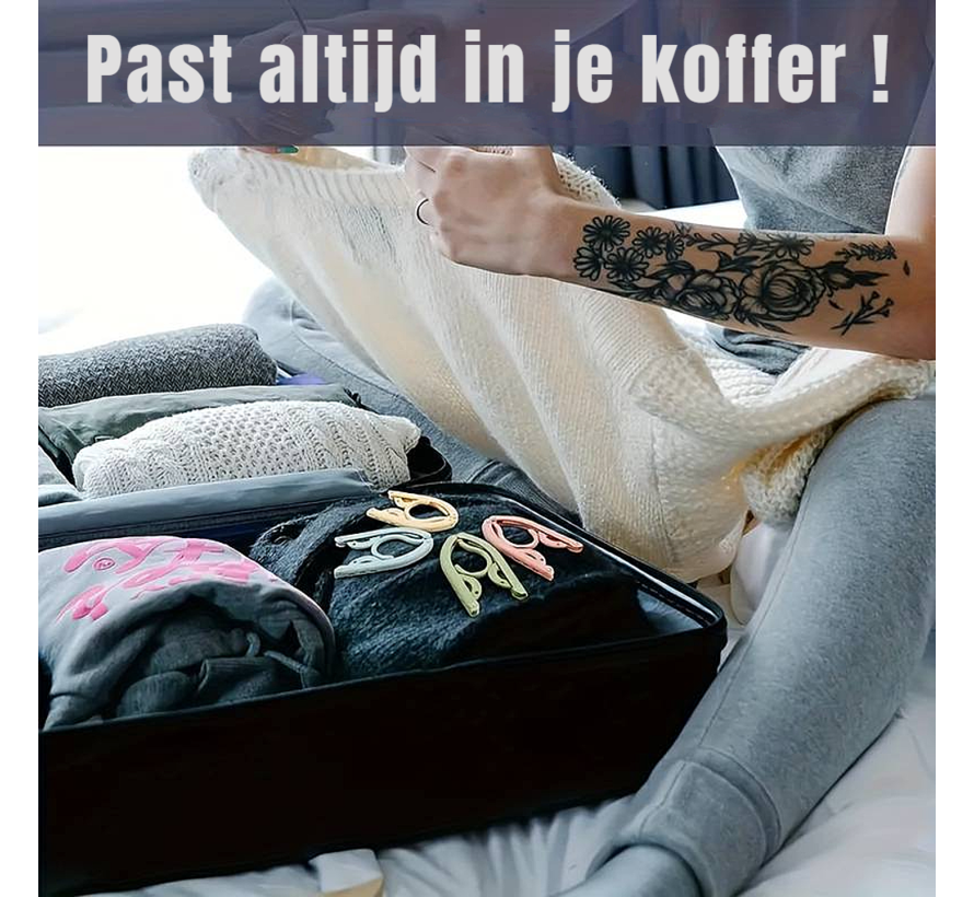 Allernieuwste.nl® 8 STUKS Opvouwbare Kledinghangers Kleerhangers voor Thuis en op Reis Ruimtebesparend Kleding Hangers MIX Kleuren - 8 stuks %%