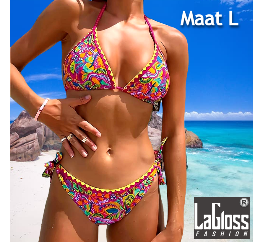 LaGloss® Kleurrijke Retro Bikini set - zomer - beach swimsuit - strand bikini zwembad - 2-delig  - Maat L %%