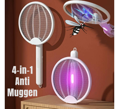 Allernieuwste.nl Allernieuwste.nl® Opvouwbare Oplaadbare Electrische Anti Muggen Apparaat - USB Insectendoder - Vliegenmepper en UV Licht - 3000V 4-in-1 Muggenbestrijding - WIT %%