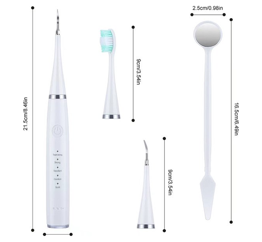 Allernieuwste.nl® SET Oplaadbare Sonische Tandenborstel PLUS Tandsteenverwijderaar - Ultrasone Tandenbostel Tandsteen Verwijderen 5 standen 31000/min - Kleur Wit ##